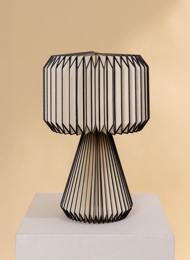 FIG Living Ori Black Table Lamp for Living Room Decoration, Bedroom, Study and Gifting | 32 cm Origami Design Lampshade | Premium Laminated Paper - Dust and Water Resisant (Black & White) - Image 2